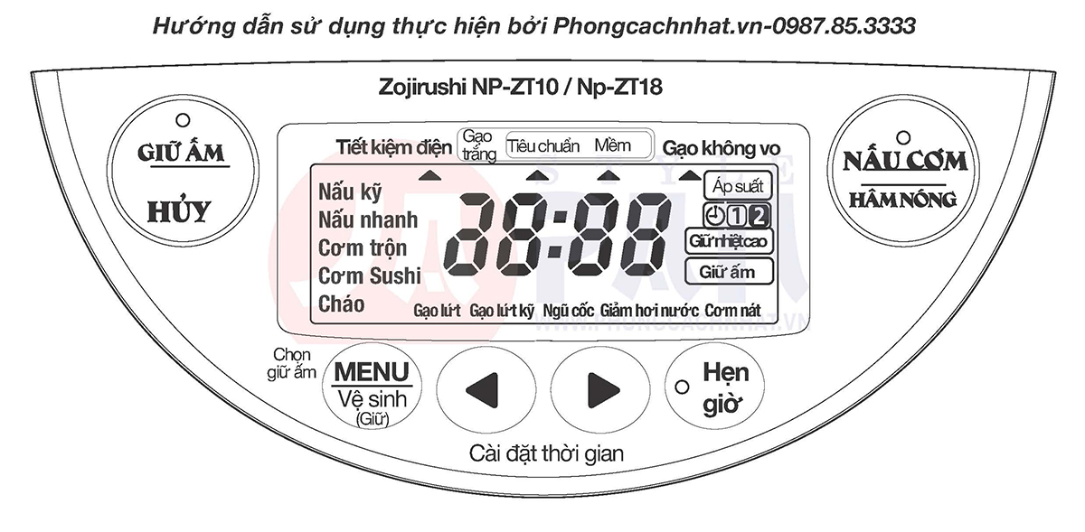 Hướng dẫn sử dụng nồi cơm điện Zojirushi NP-ZT10 | NP-ZT18 chi tiết – Phong Cách Nhật 2 Bảng điều khiển nồi cơm điện Zojirushi NP-ZT18