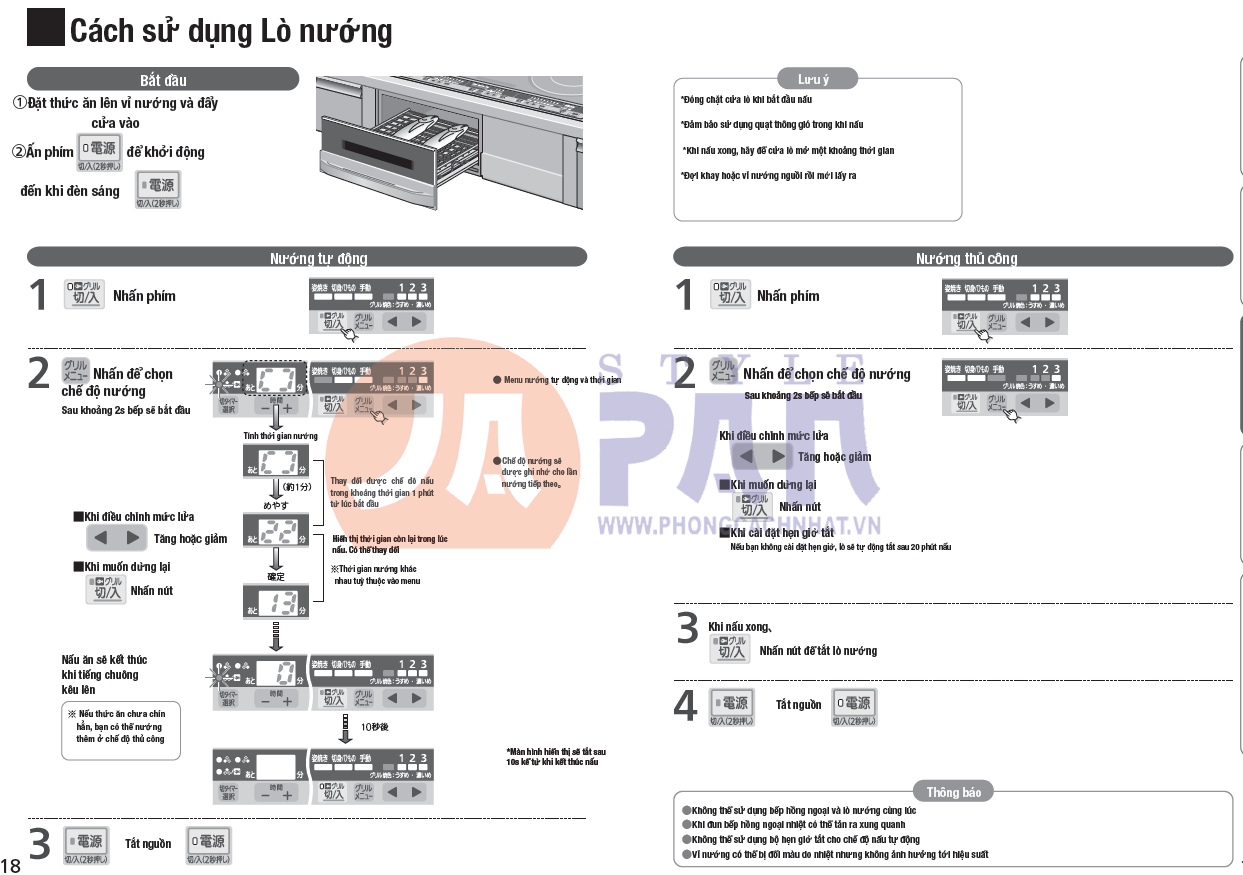 Hướng dẫn sử dụng bếp từ Mitsubishi CS-G318M và CS-G32M nội địa Nhật – Phong Cách Nhật 3 Lò nướng bếp từ Mitsubishi có 3 chế độ nướng