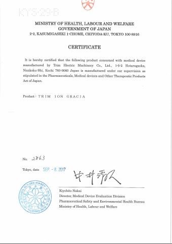 Trimion Gracia Chứng nhận thiết bị có thể xuất khẩu