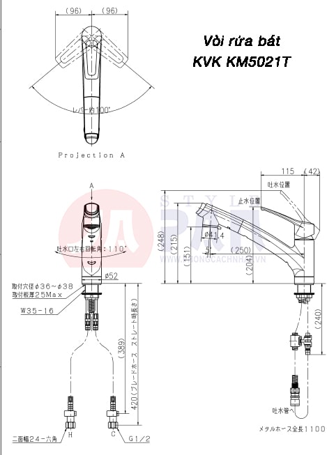 Bản vẽ kỹ thuật vòi rửa bát KVK5021T