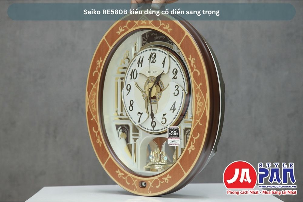 Đồng hồ treo tường Seiko RE580B | Khảm gỗ tự nhiên 41 Seiko RE580B kiểu dáng cổ điển sang trọng