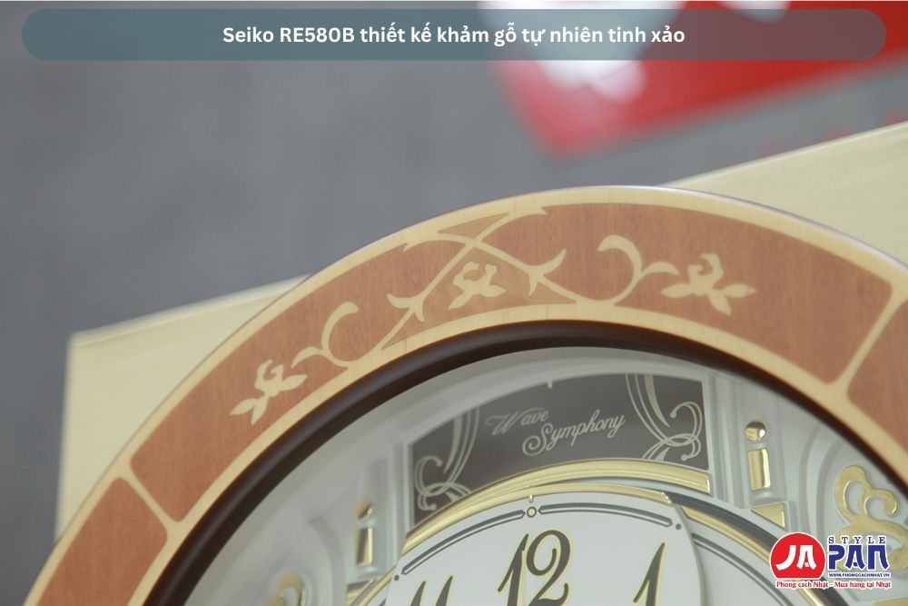 Đồng hồ treo tường Seiko RE580B | Khảm gỗ tự nhiên 39 Seiko RE580B thiết kế khảm gỗ tự nhiên tinh xảo