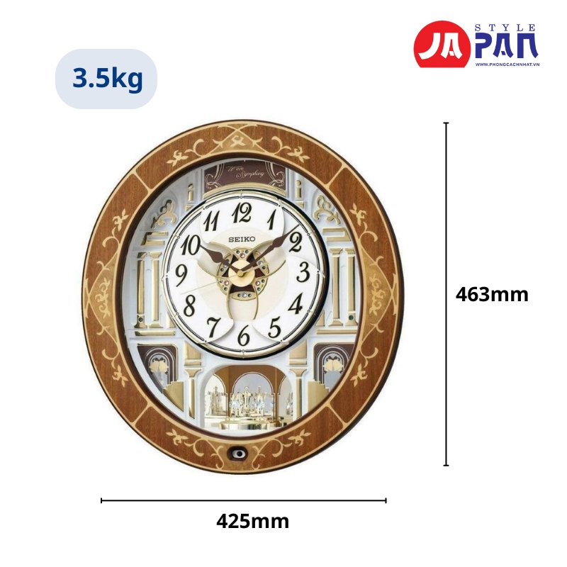 Thông số kỹ thuật Đồng hồ treo tường Seiko RE580B Khảm gỗ tự nhiên