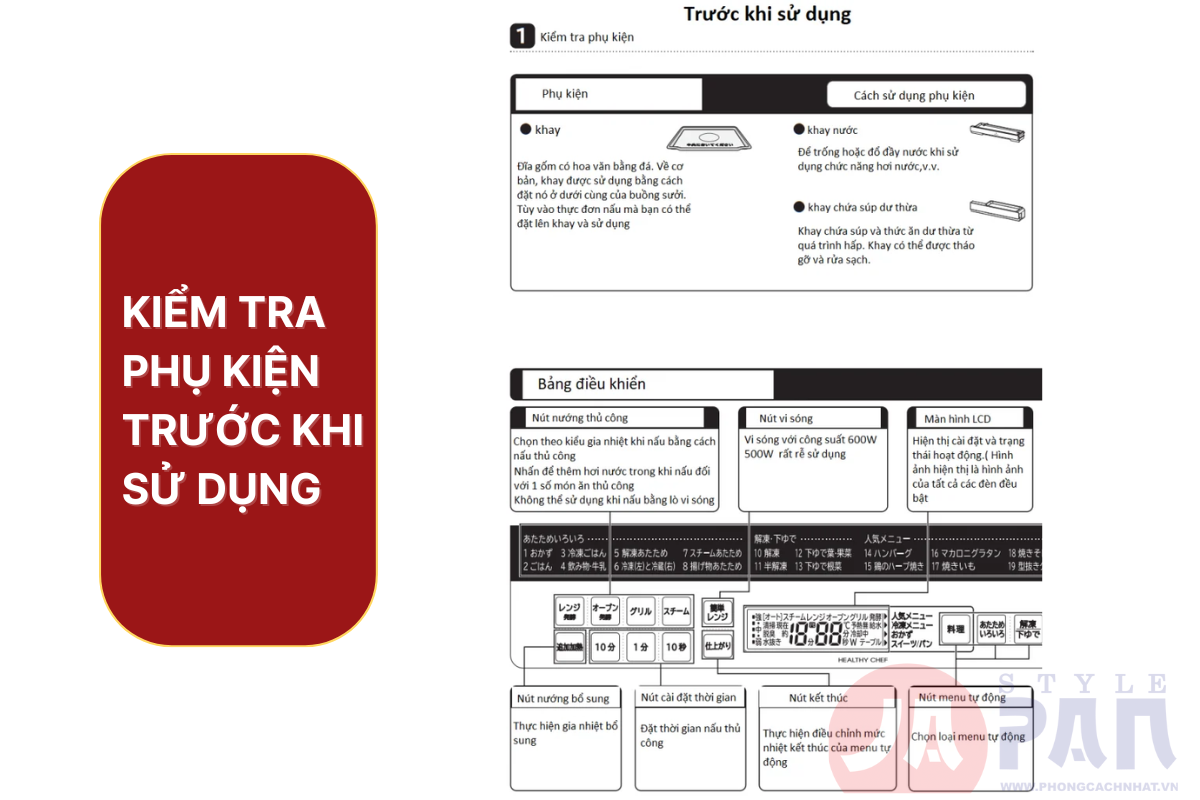 Kiểm tra phụ kiện trước khi sử dụng lò vi sóng Hitachi
