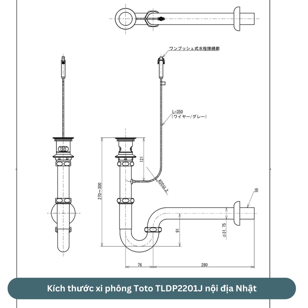 Xi phông Toto TLDP2201J nội địa Nhật - Thiết bị vệ sinh cao cấp 13 Kích thước xi phông Toto TLDP2201J nội địa Nhật