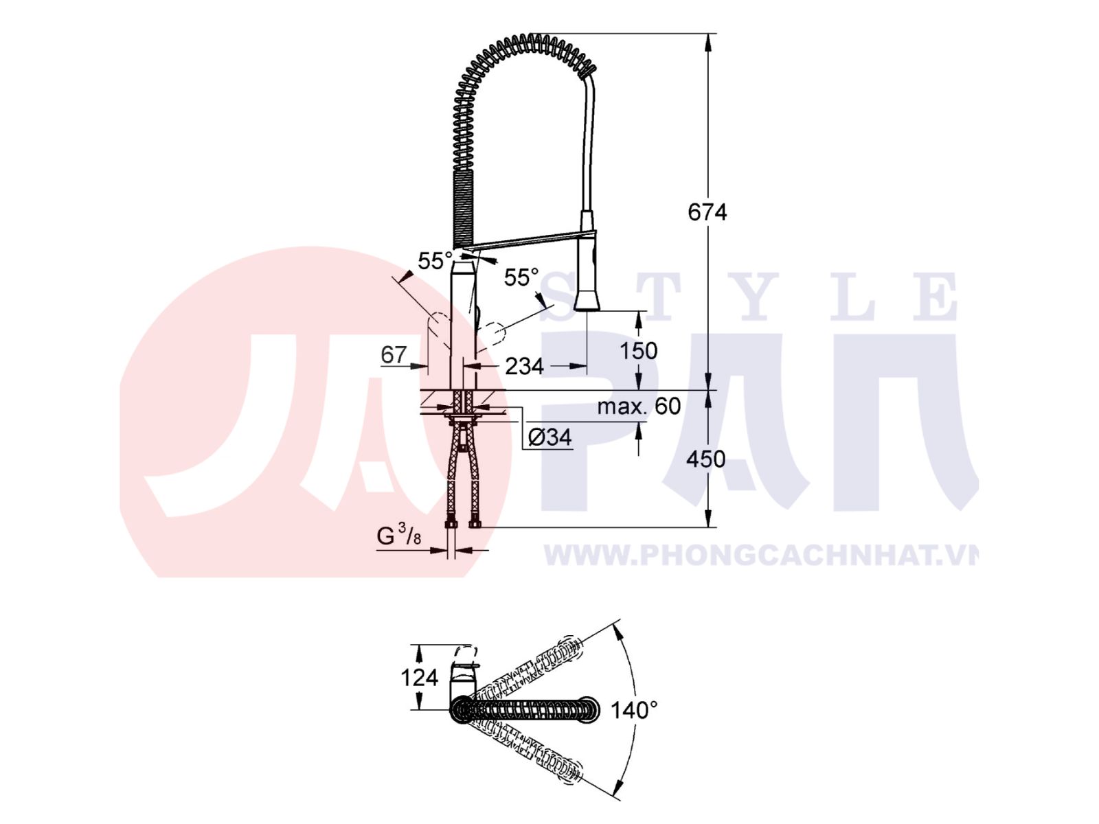 Vòi rửa bát thiên nga Grohe K7 32950000 nội địa Nhật 6 Bản vẽ kỹ thuật Vòi rửa bát thiên nga Grohe K7 32950000