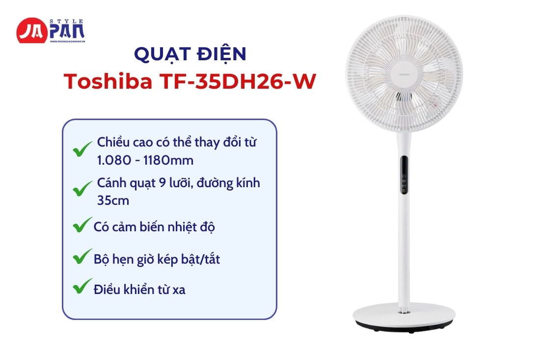 Top 5 Mẫu Quạt Điện Nội Địa Bán Chạy Nhất Tại Phong Cách Nhật Năm 2024 2 Quạt điện nội địa Toshiba TF-35DH26-W