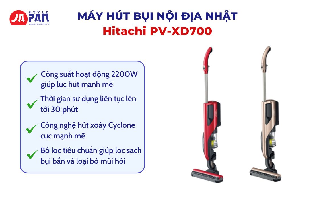 Top 6 Máy Hút Bụi Nội Địa Tốt Nhất Hiện Nay 1 Máy hút bụi nội địa Nhật Hitachi PV-XD700