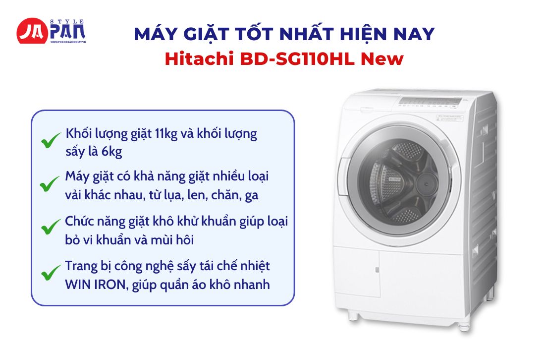 Máy giặt tốt nhất hiện nay - Máy giặt Hitachi BD-SG110HL New