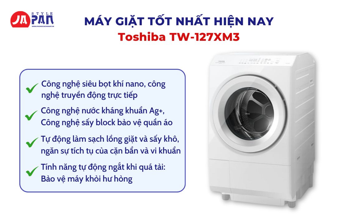 Máy giặt tốt nhất hiện nay - Máy giặt sấy Toshiba TW-127XM3