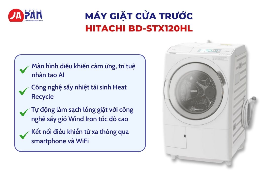 Máy giặt cửa trước loại nào tốt - Máy giặt cửa trước Hitachi BD-STX120HL