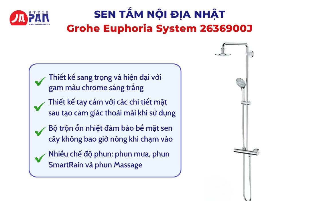 Top 5 Mẫu Sen Tắm Nội Địa Nhật Đáng Mua Nhất Hiện Nay 1 Sen tắm nội địa Nhật Grohe Euphoria System 2636900J