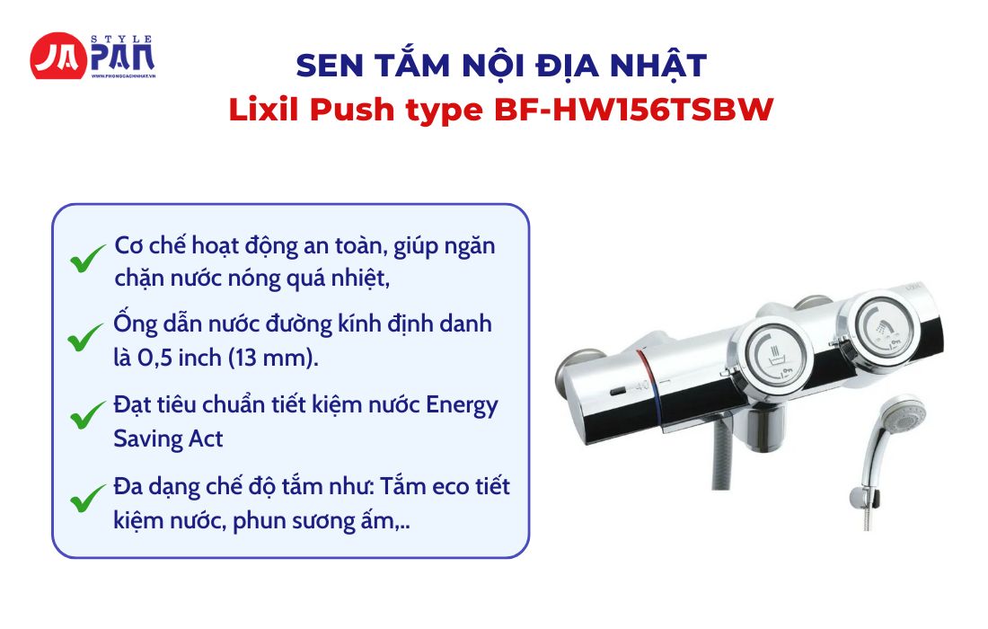 Bộ vòi sen tắm nội địa Nhật Lixil Push type BF-HW156TSBW
