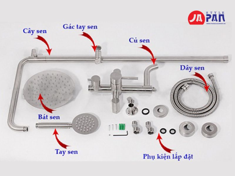 Mẹo Làm Sạch Vệ Sinh Đầu Vòi Sen Tắm Bị Tắc Tại Nhà 1 Các bộ phận chính của vòi sen tắm