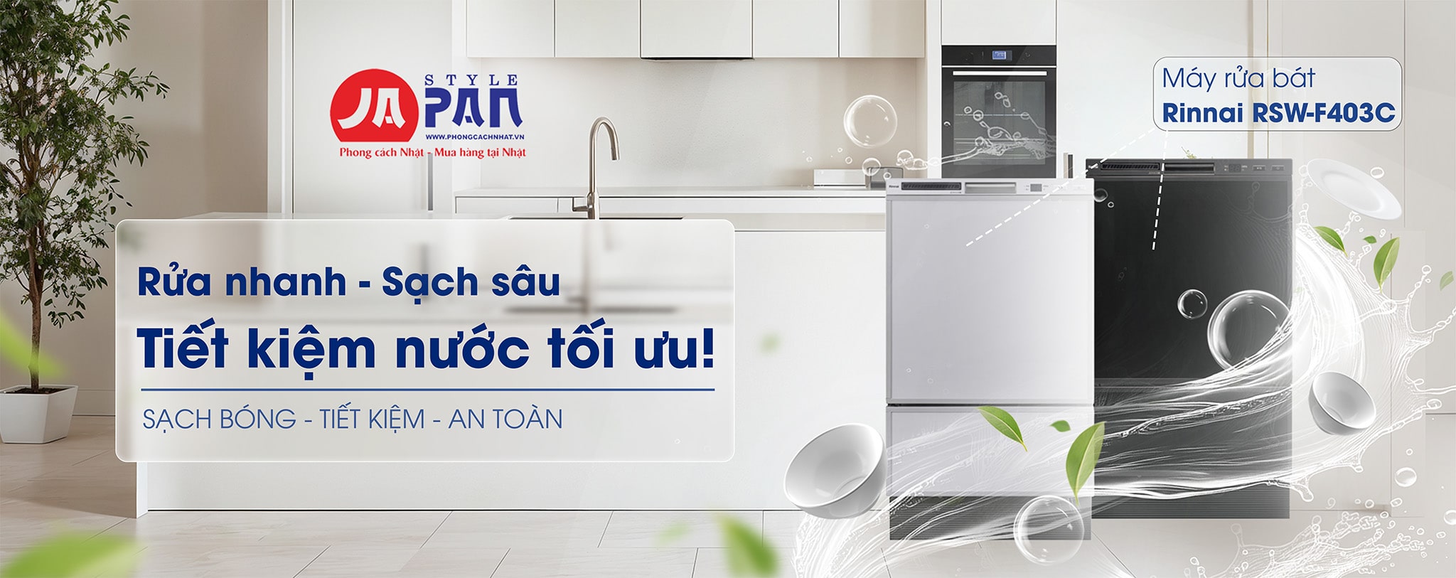 Trang chủ 13 Banner máy rửa bát Rinnai RSW-F403C nội địa Nhật