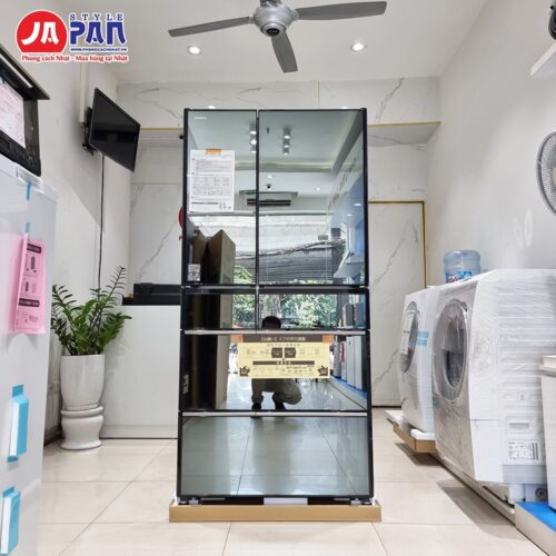 Tủ lạnh Hitachi R-WXC74X mặt gương đen sang trọng