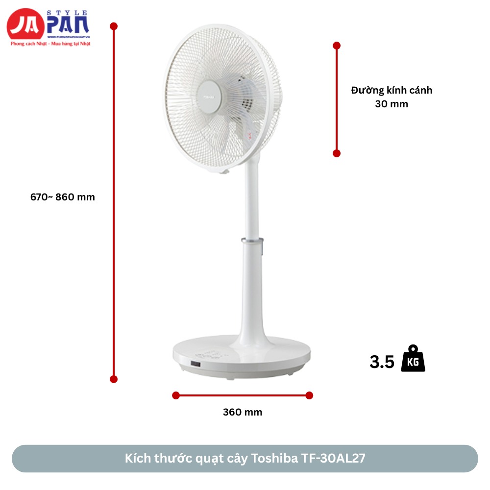 Kích thước quạt cây Toshiba TF-30AL27