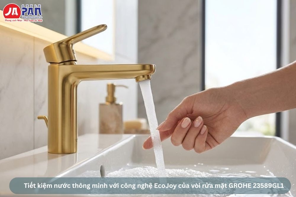 Vòi rửa mặt GROHE 23589GL1 | Vòi nóng lạnh vàng Gold, model 2026 3 tiet kiem nuoc thong minh voi cong nghe ecojoy cua voi rua mat grohe 23589gl1