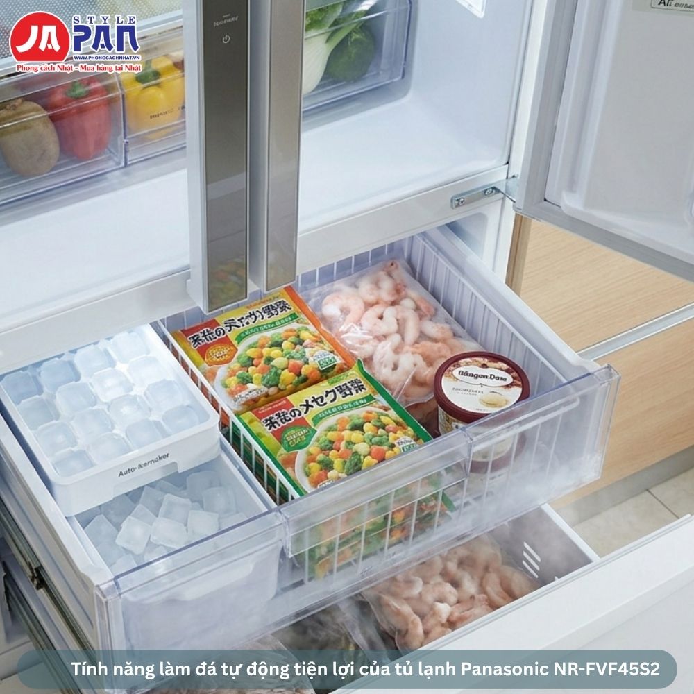Tính năng làm đá tự động tiện lợi của tủ lạnh Panasonic NR-FVF45S2